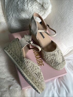 BRAND NEW CUSHIONAIRE Flora platform espadrilles heels beige natural